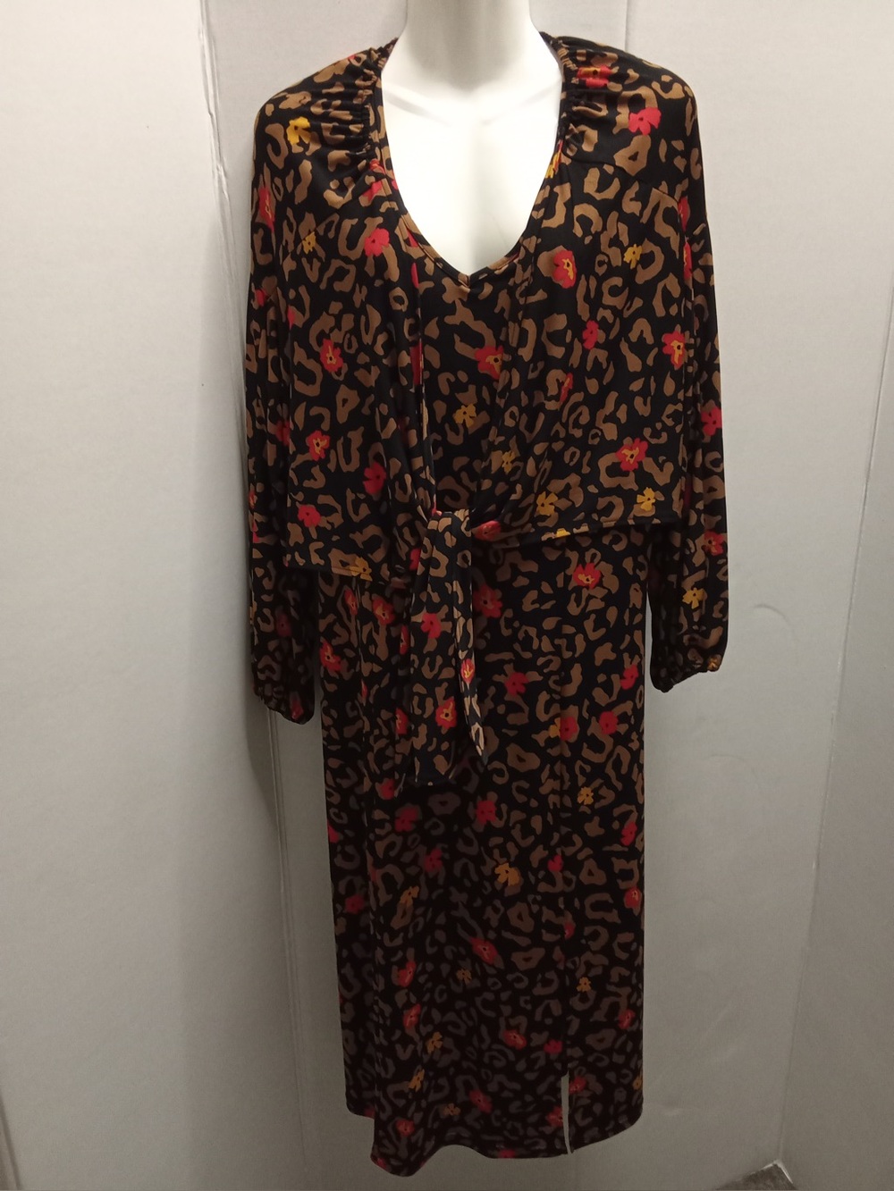 IMAN Women’s XL 2 Piece Leopard Floral Print Top & Maxi Skirt Set Tie Waist C1